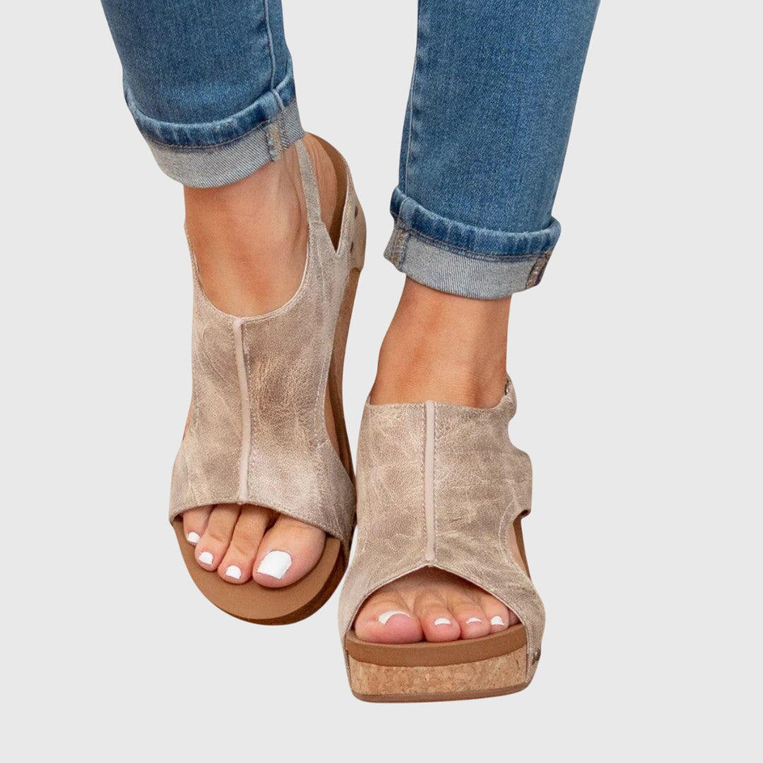 Women's Platform Sandals – Distressed Leather Slingback Casual | Amelia 1