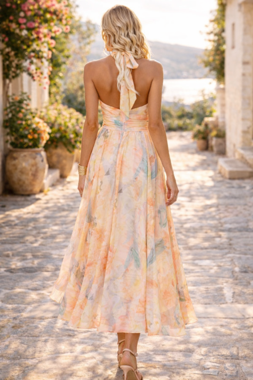 Lily | Halter Neck Pleated Occasion Fit Maxi Dress