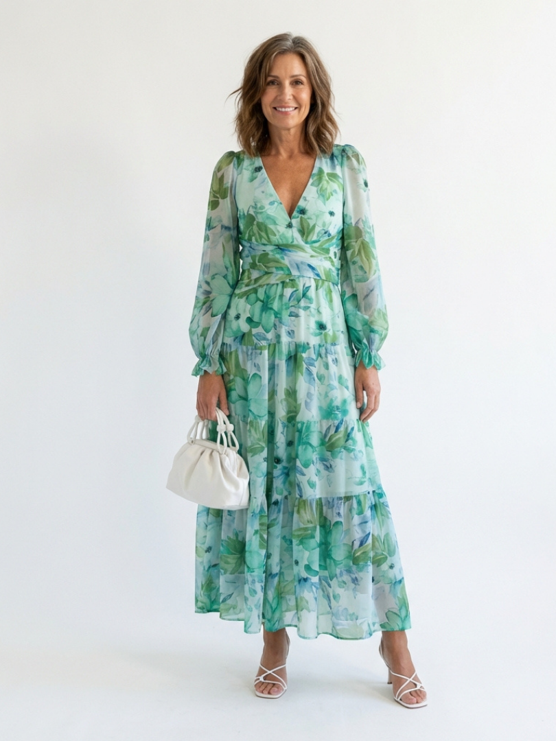 Amelia | Floral Day Dress Lightweight Maxi Fit Long Sleeve