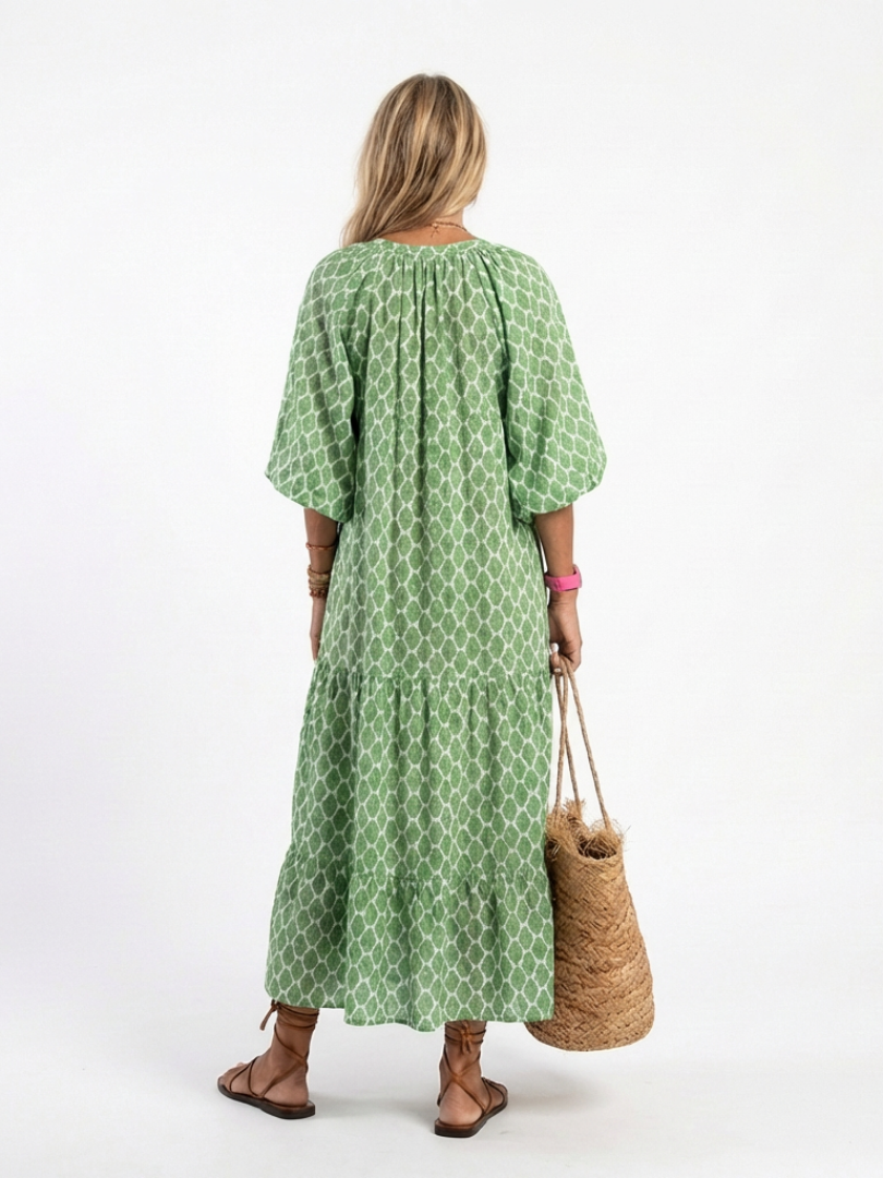 Amelia | V Neck Casual Daywear Relaxed Fit Midi Dress