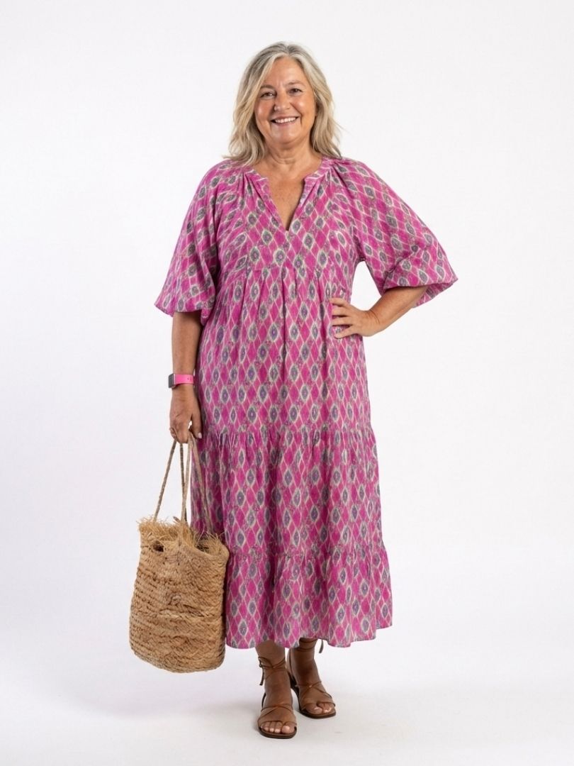 Amelia | V Neck Casual Daywear Relaxed Fit Midi Dress