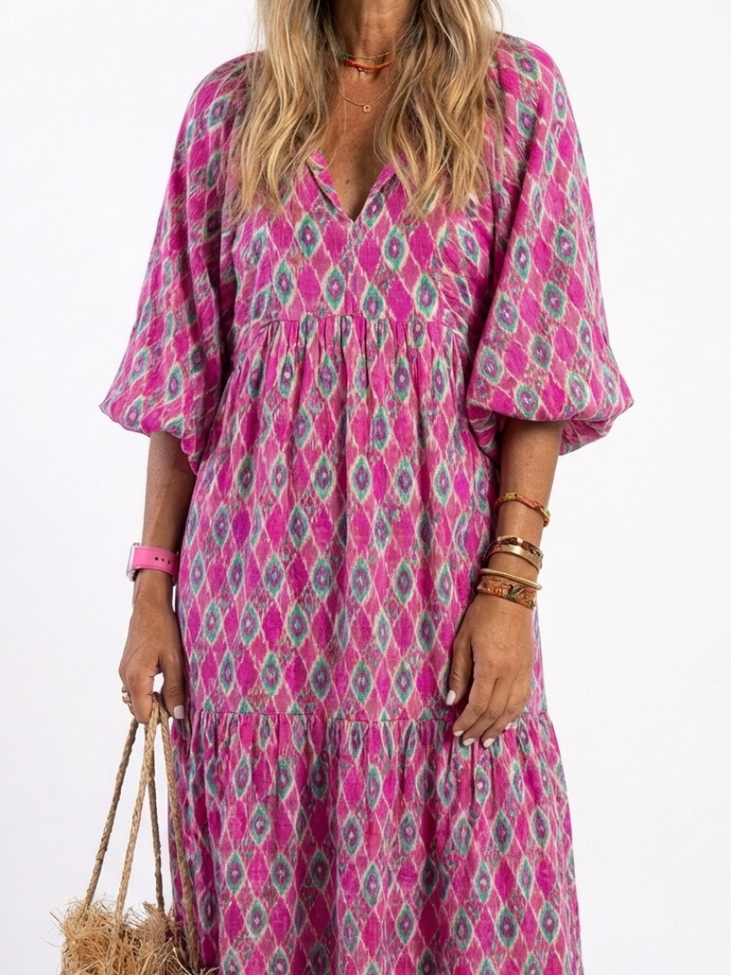 Amelia | V Neck Casual Daywear Relaxed Fit Midi Dress