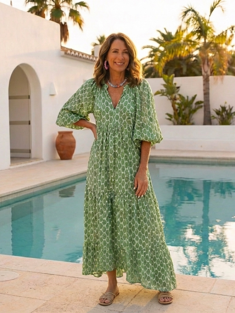 Amelia | V Neck Casual Daywear Relaxed Fit Midi Dress