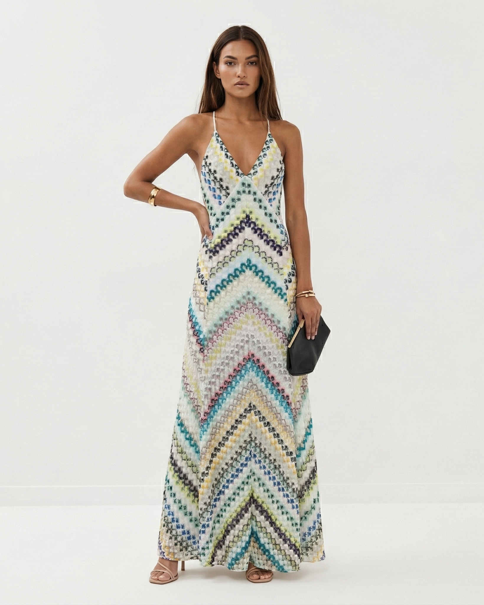 Isla | Backless V-Neck Evening Sheath Maxi Dress