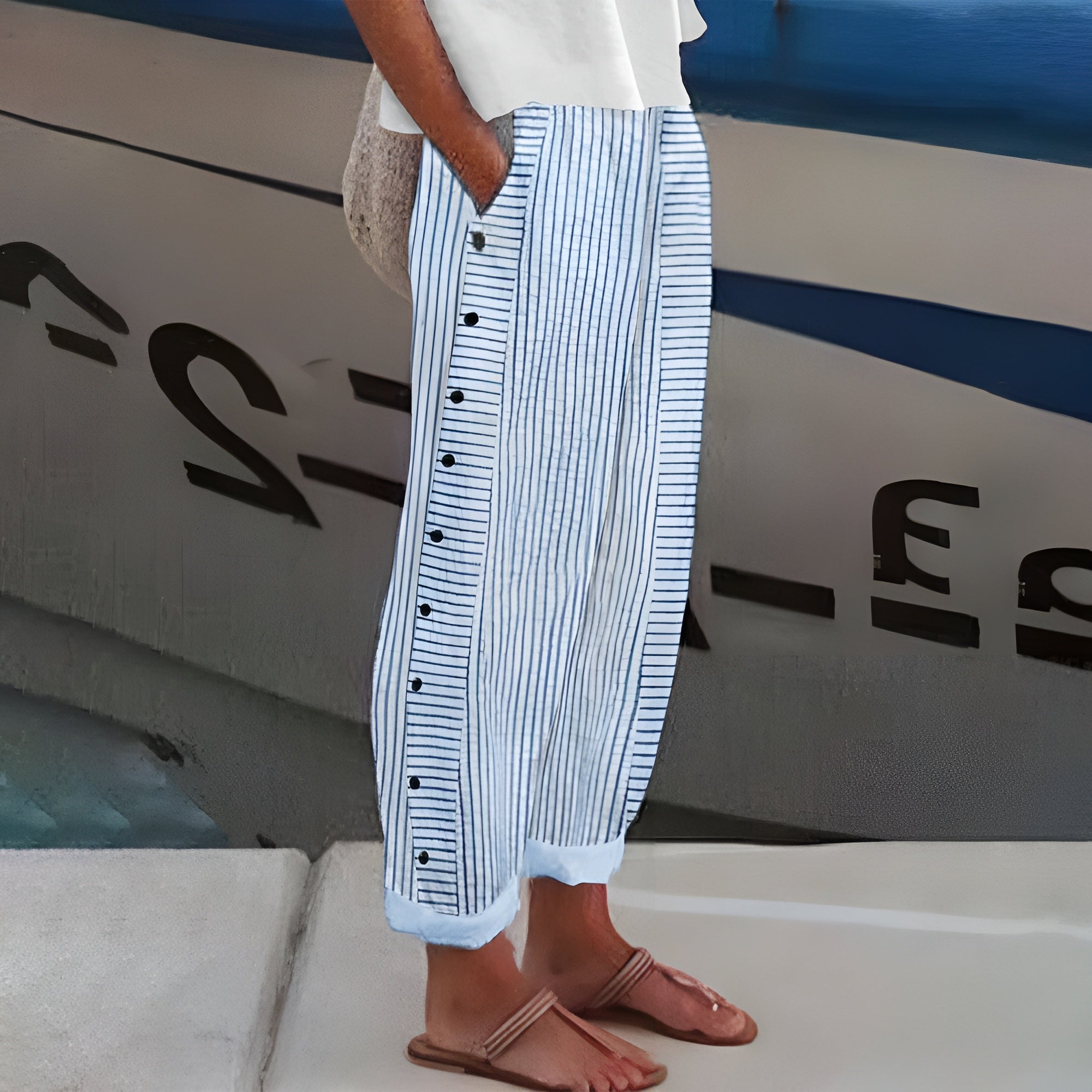 Women's Tapered Trousers – Linen Blend Casual Fit Coastal | Amelia 1