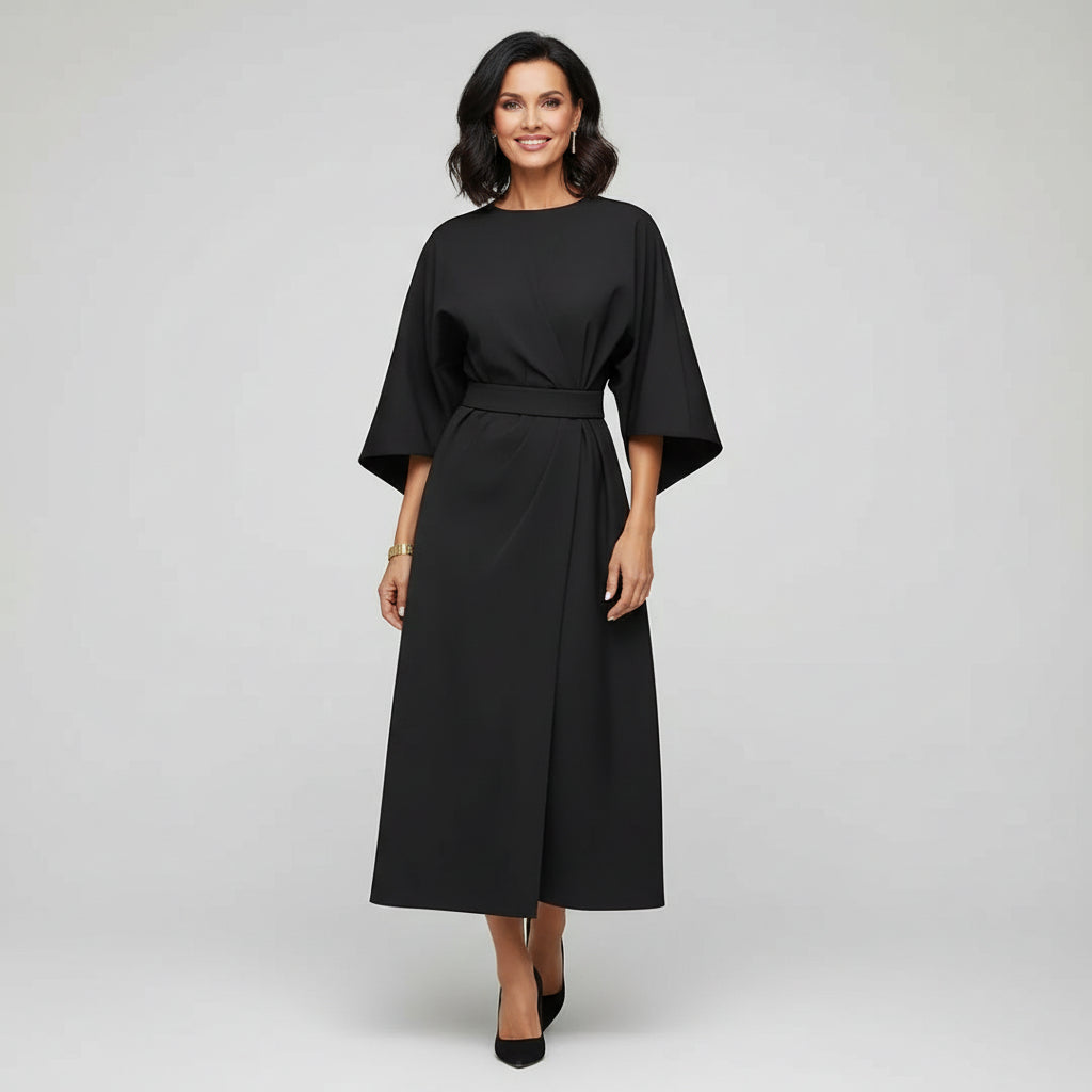 Isabella | Belted Wide Sleeve Midi Dress Relaxed Fit Everyday