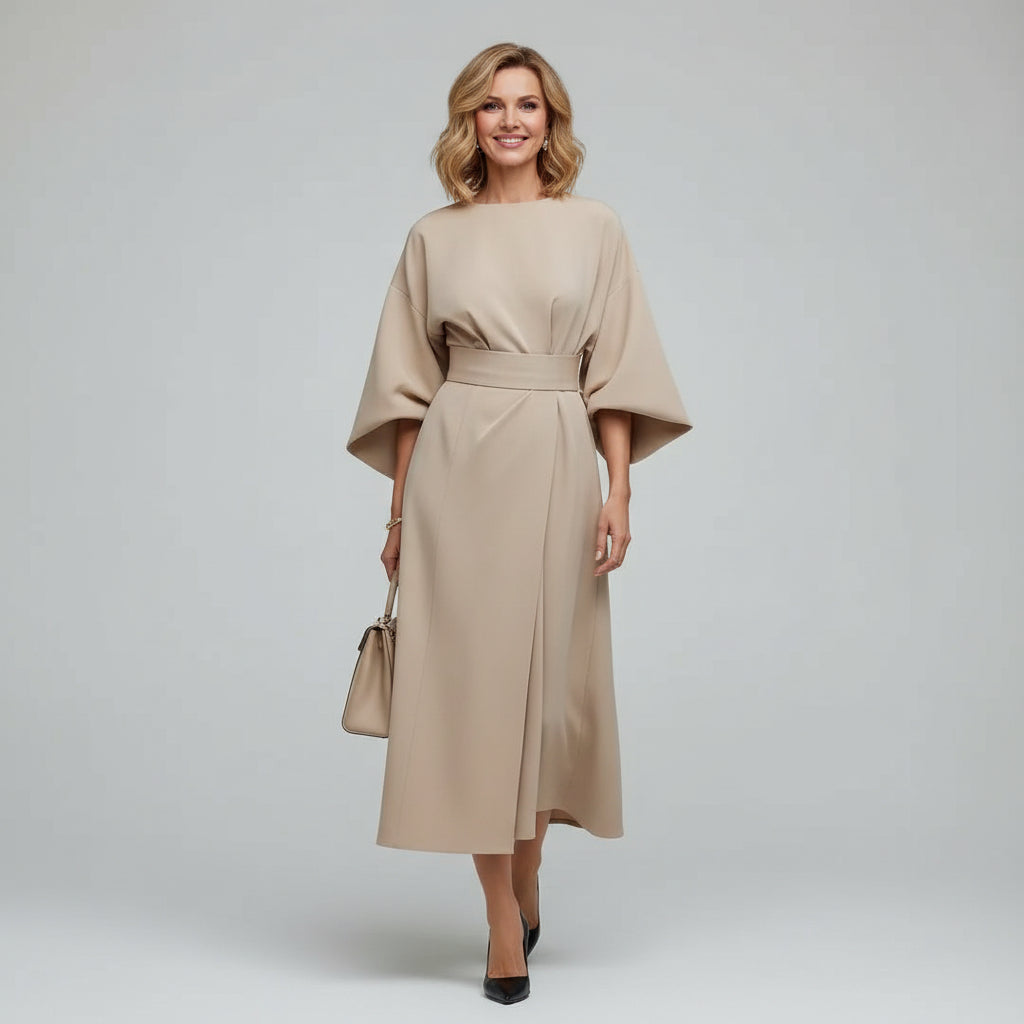 Isabella | Belted Wide Sleeve Midi Dress Relaxed Fit Everyday