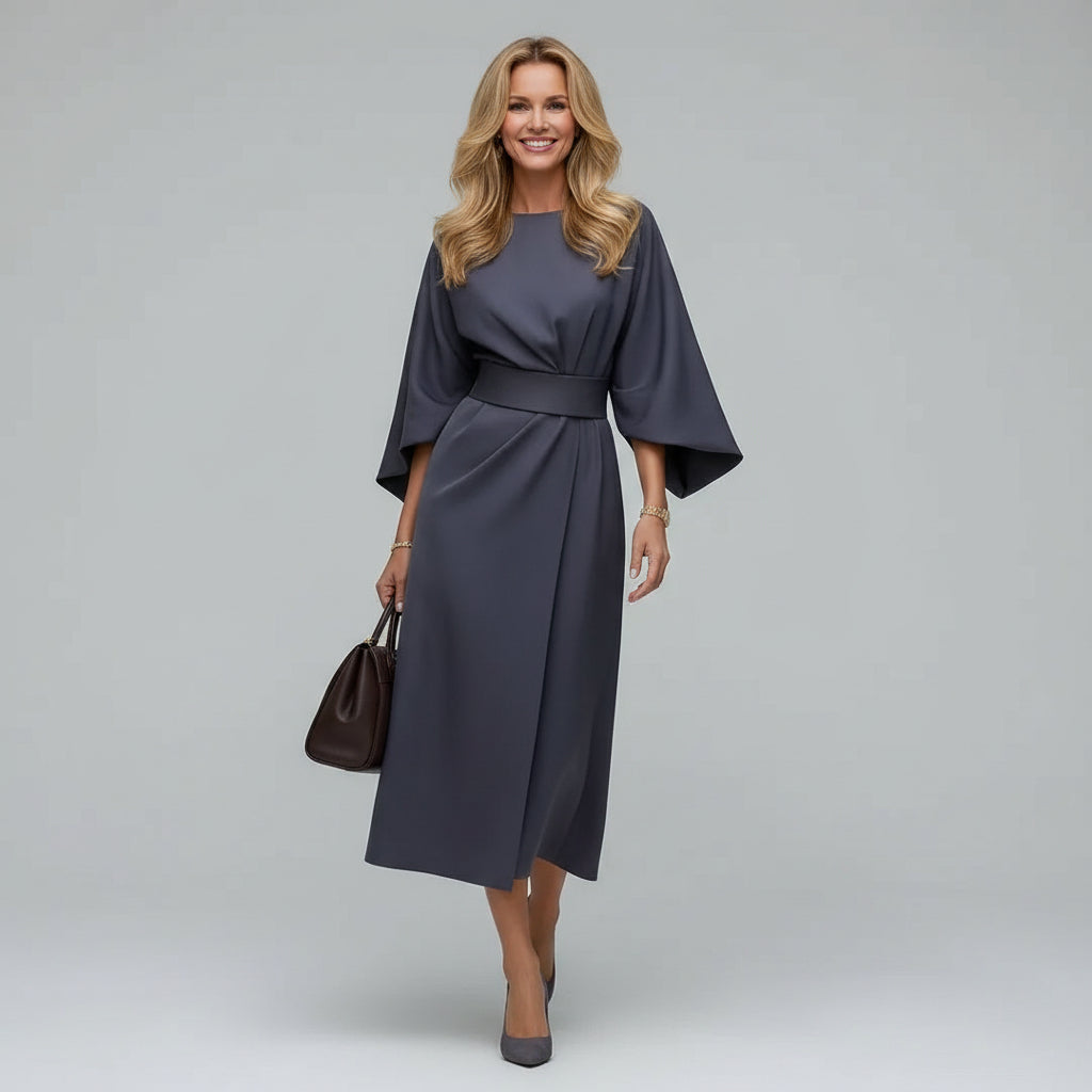 Isabella | Belted Wide Sleeve Midi Dress Relaxed Fit Everyday