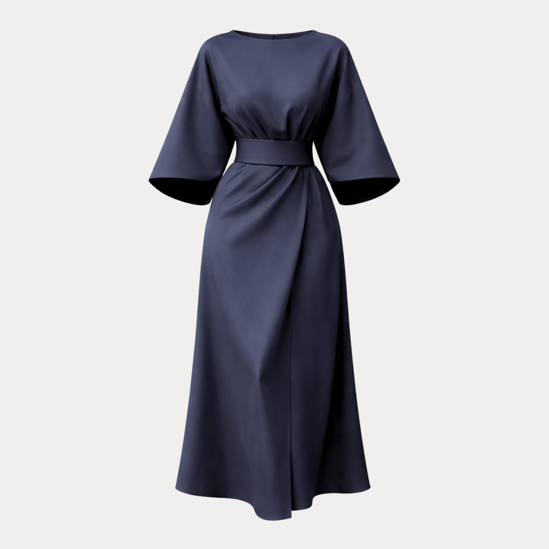 Isla | Belted Wrap Midi Dress Occasion Wear Wide Sleeve Silhouette