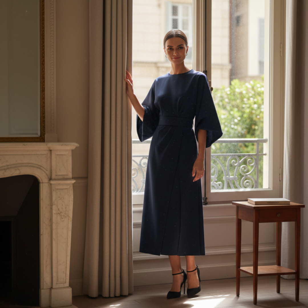 Isla | Belted Wrap Midi Dress Occasion Wear Wide Sleeve Silhouette