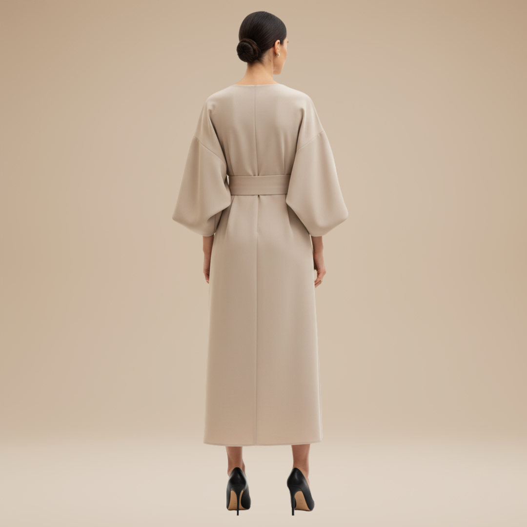 Isla | Belted Wrap Midi Dress Occasion Wear Wide Sleeve Silhouette