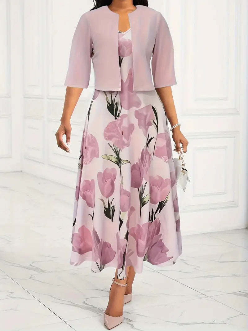 Amelia | Lightweight Floral Occasion Fit Tailored Maxi Dress Set