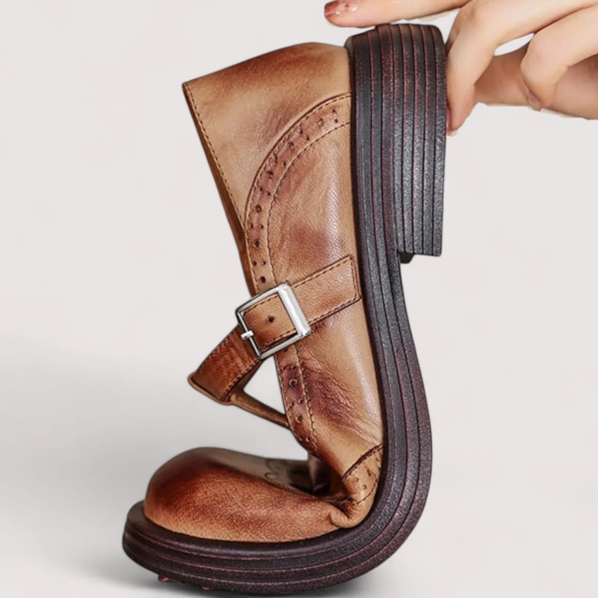 Women's T-Strap Shoes – Leather Structured Brogue Casual | Florence 4