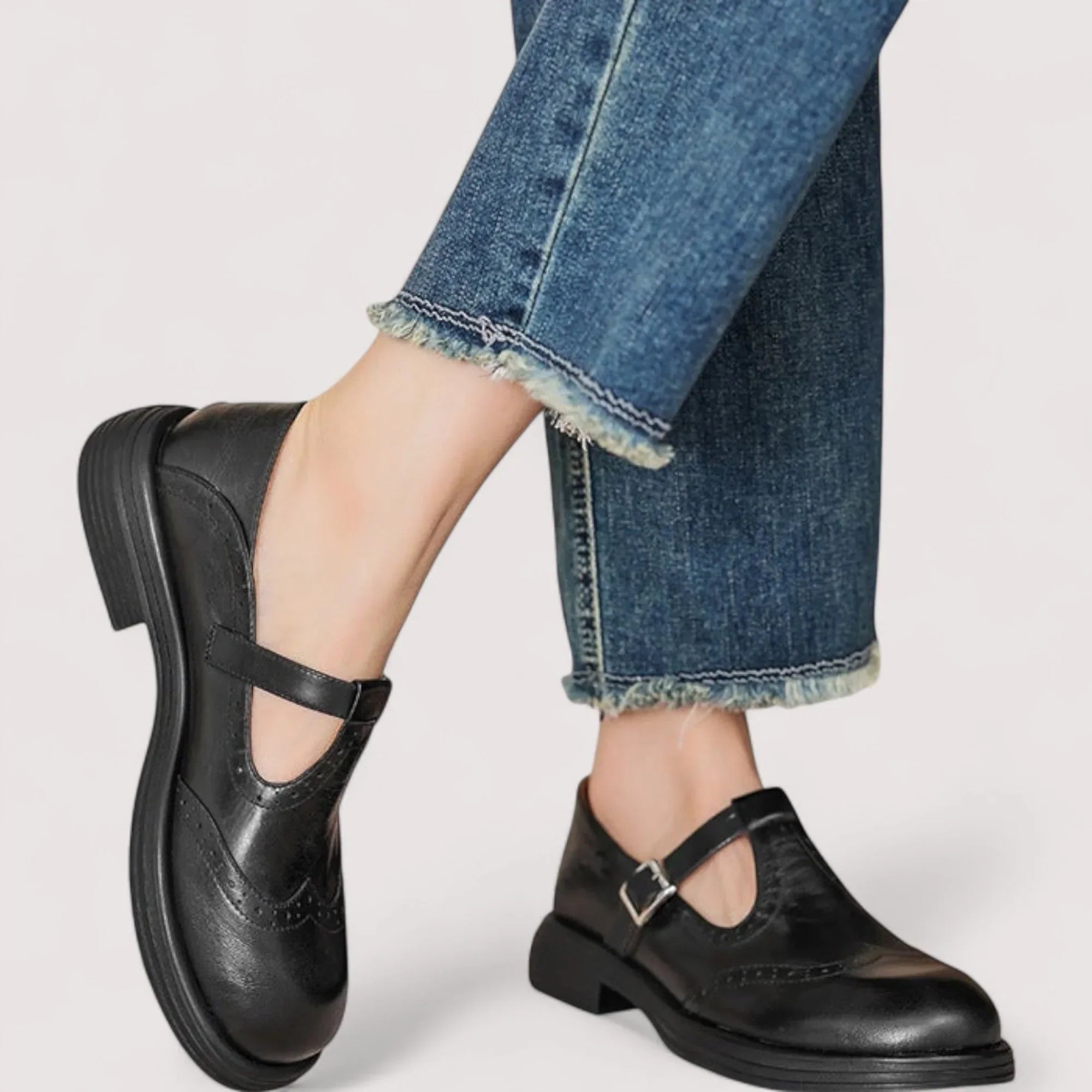 Women's T-Strap Shoes – Leather Structured Brogue Casual | Florence 5