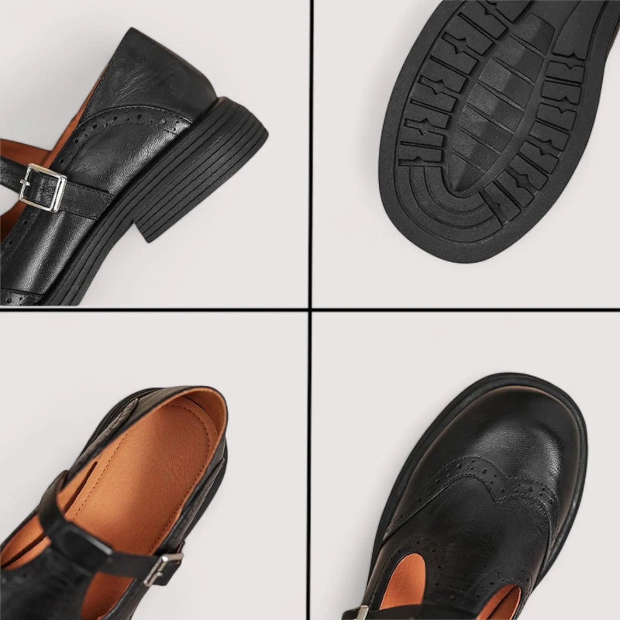 Women's T-Strap Shoes – Leather Structured Brogue Casual | Florence 6