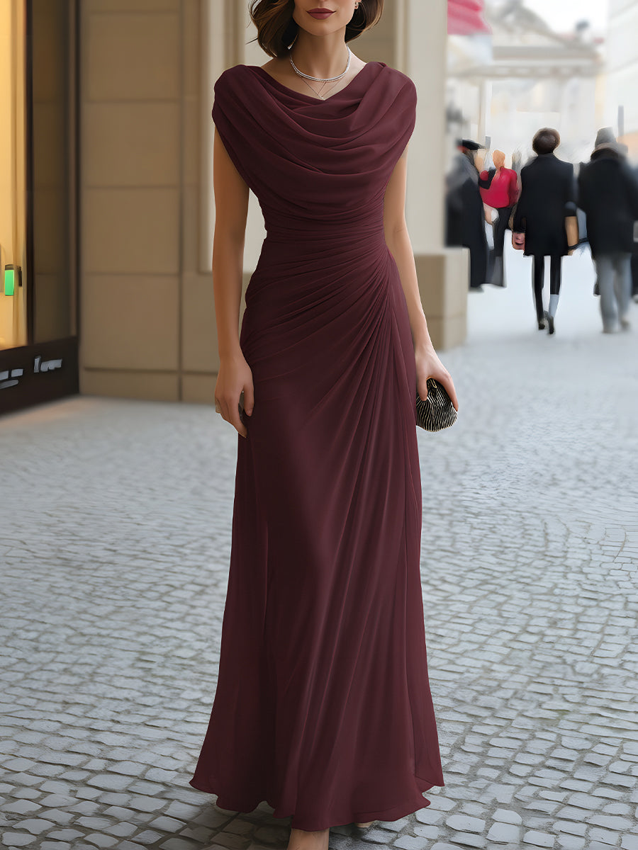 Emma | Cowl Neck Evening Maxi Dress Ruched Waist Fit