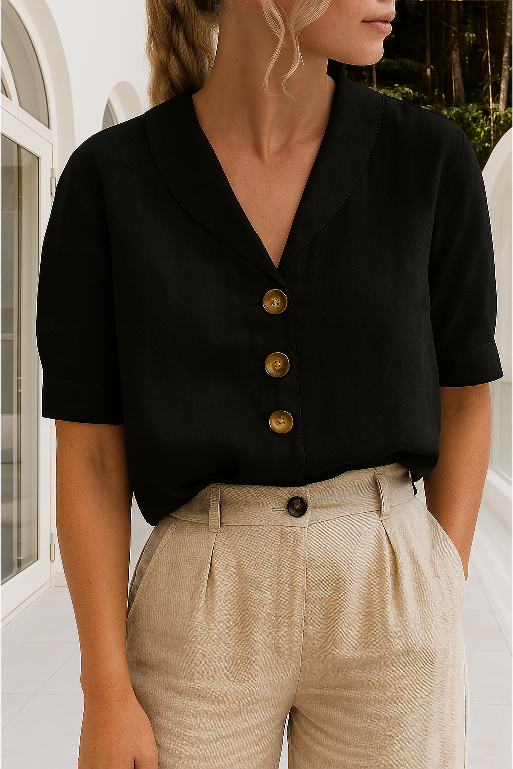 Emma | Wrap Neckline Professional Casual Tailored Blouse