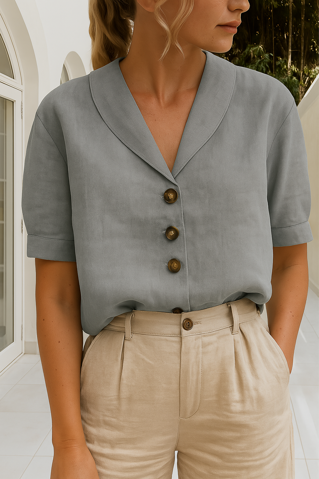 Emma | Wrap Neckline Professional Casual Tailored Blouse