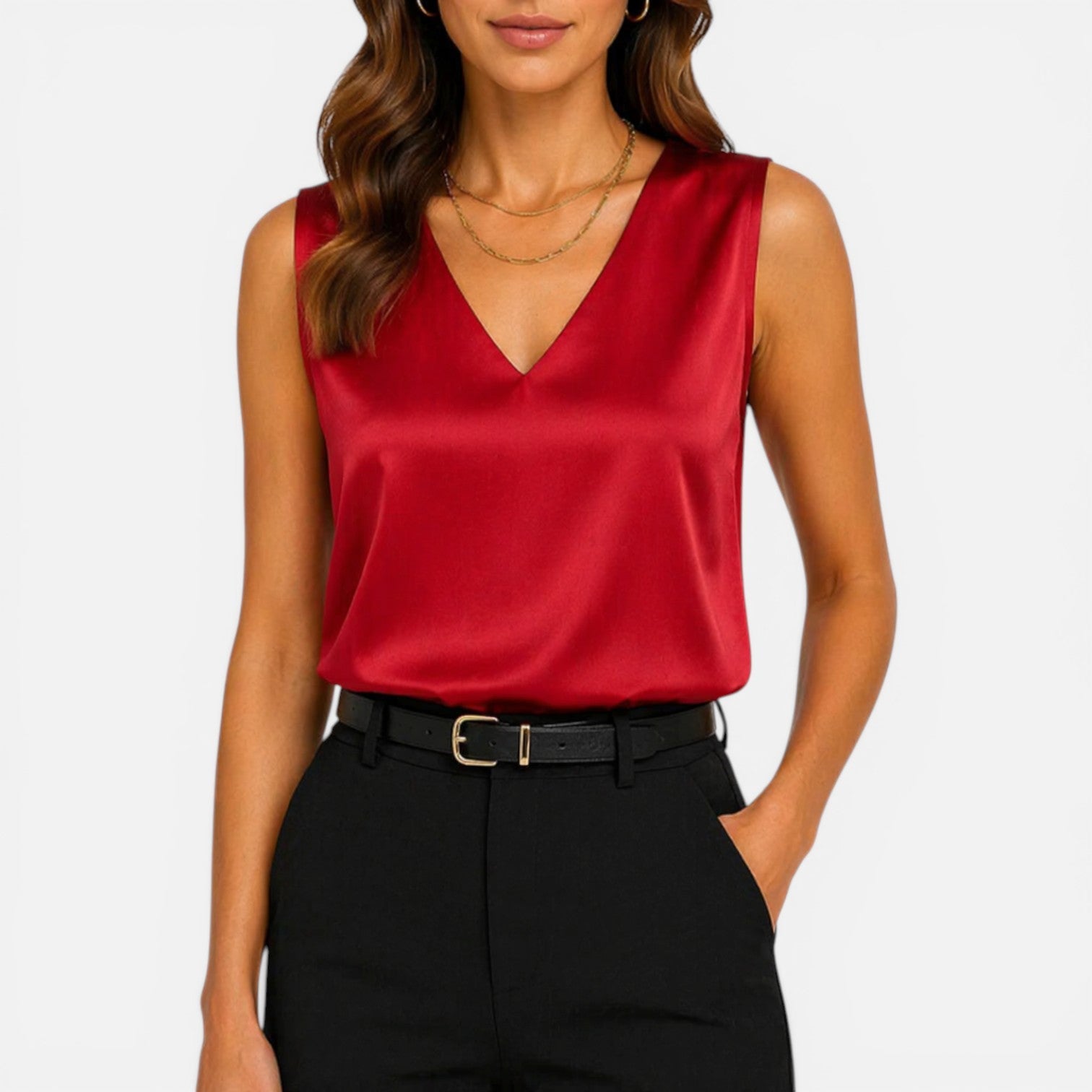 Isla | Sleeveless V-neck Elegant Tailored Blouse Top