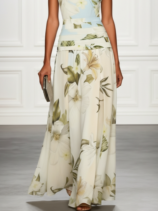 Isla | Sleeveless Boat Neck Wedding Guest Ruched Waist Maxi Dress