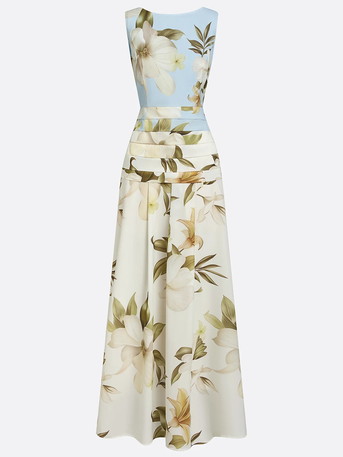 Isla | Sleeveless Boat Neck Wedding Guest Ruched Waist Maxi Dress