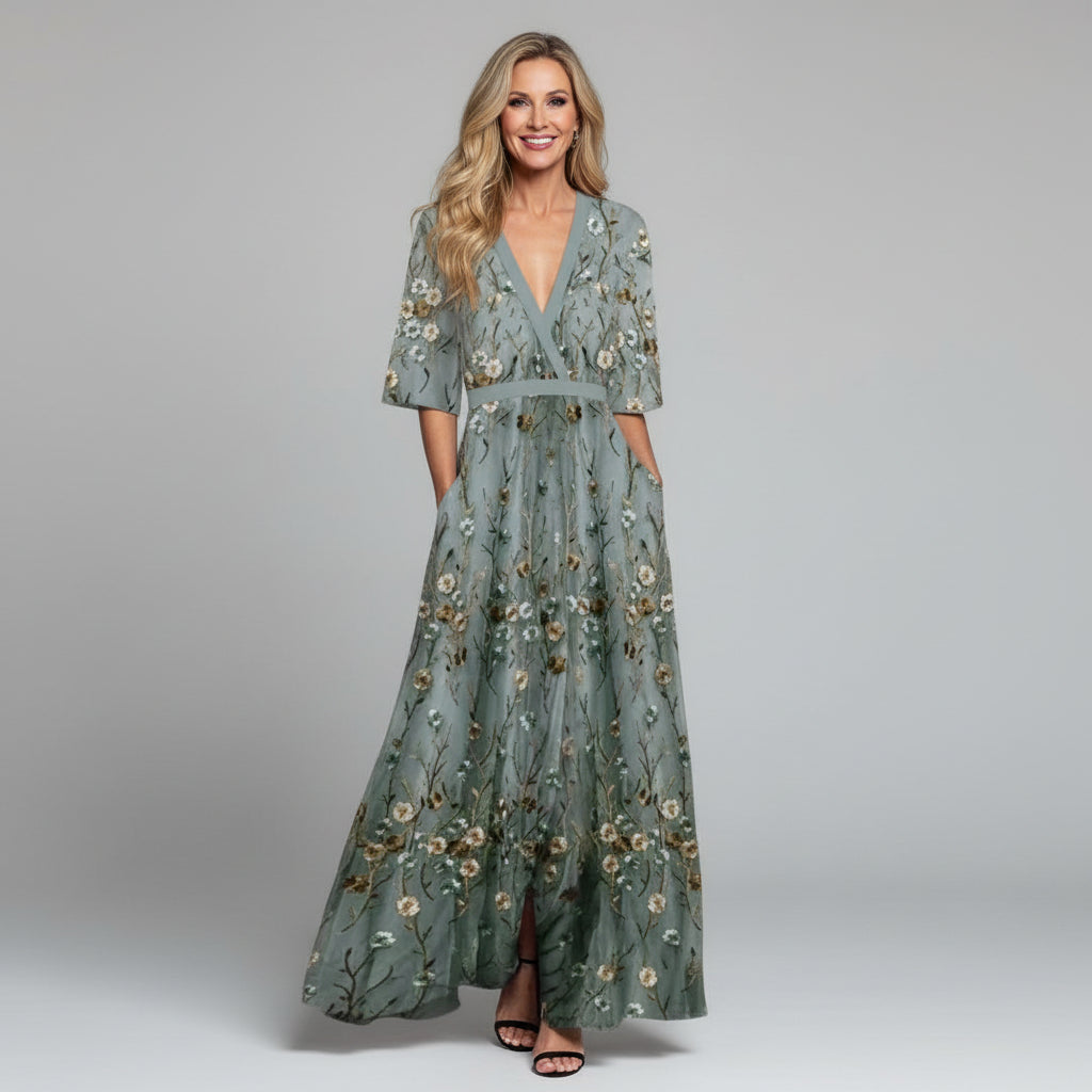 Sophie | Floral Embroidered Summer Dress Relaxed Fit Maxi
