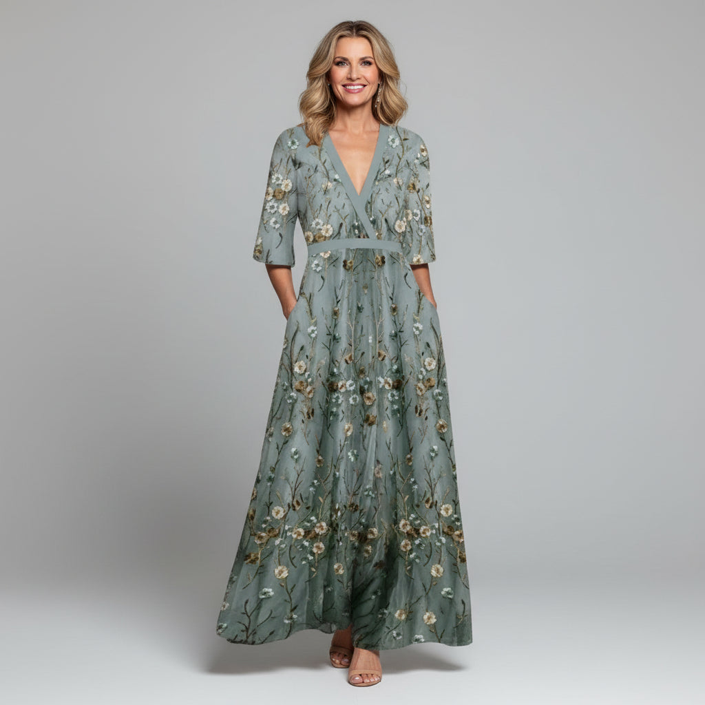 Sophie | Floral Embroidered Summer Dress Relaxed Fit Maxi