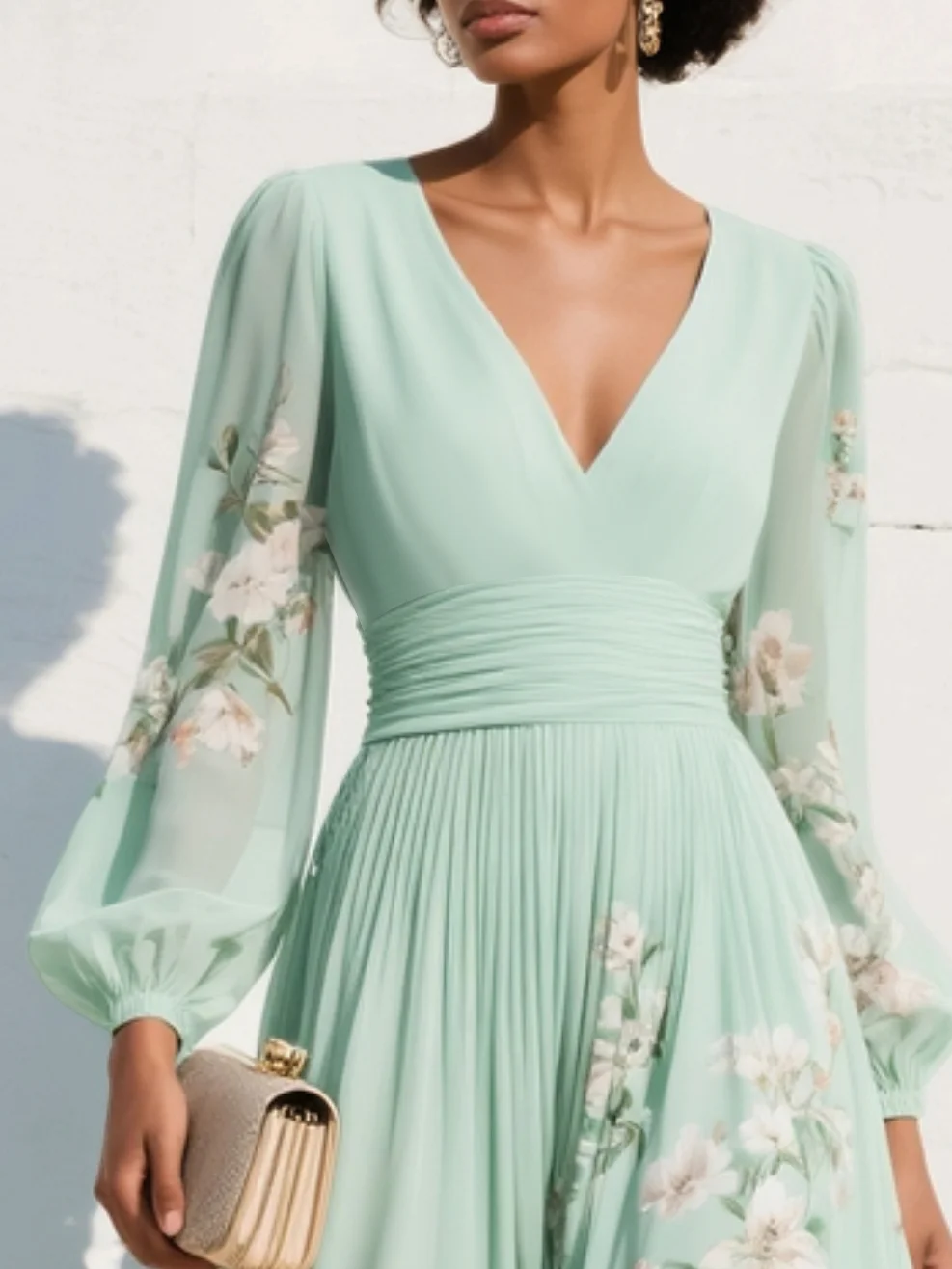 Lily | V-Neck Pleated Wedding Guest Dress Midi Fit