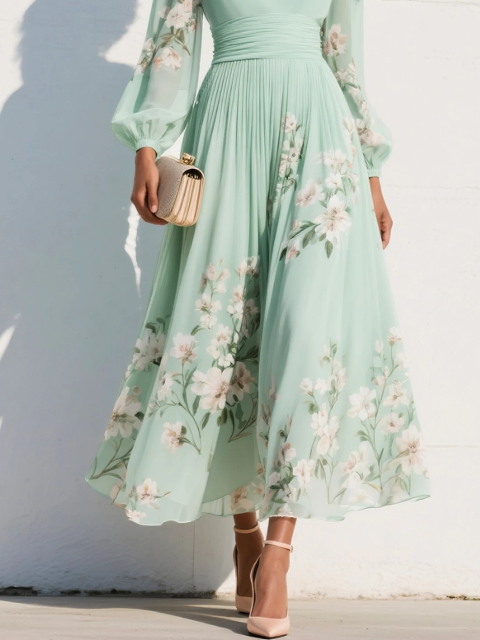 Lily | V-Neck Pleated Wedding Guest Dress Midi Fit