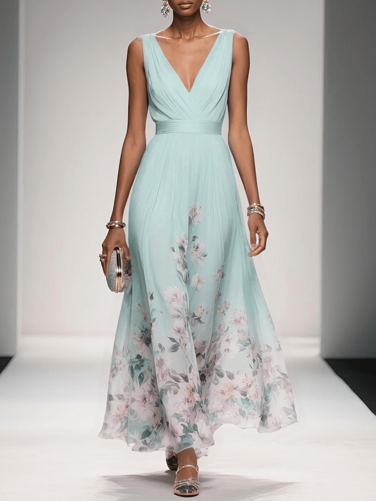 Women's Maxi Dress – Chiffon Pleated A-Line Evening | Amelia 6