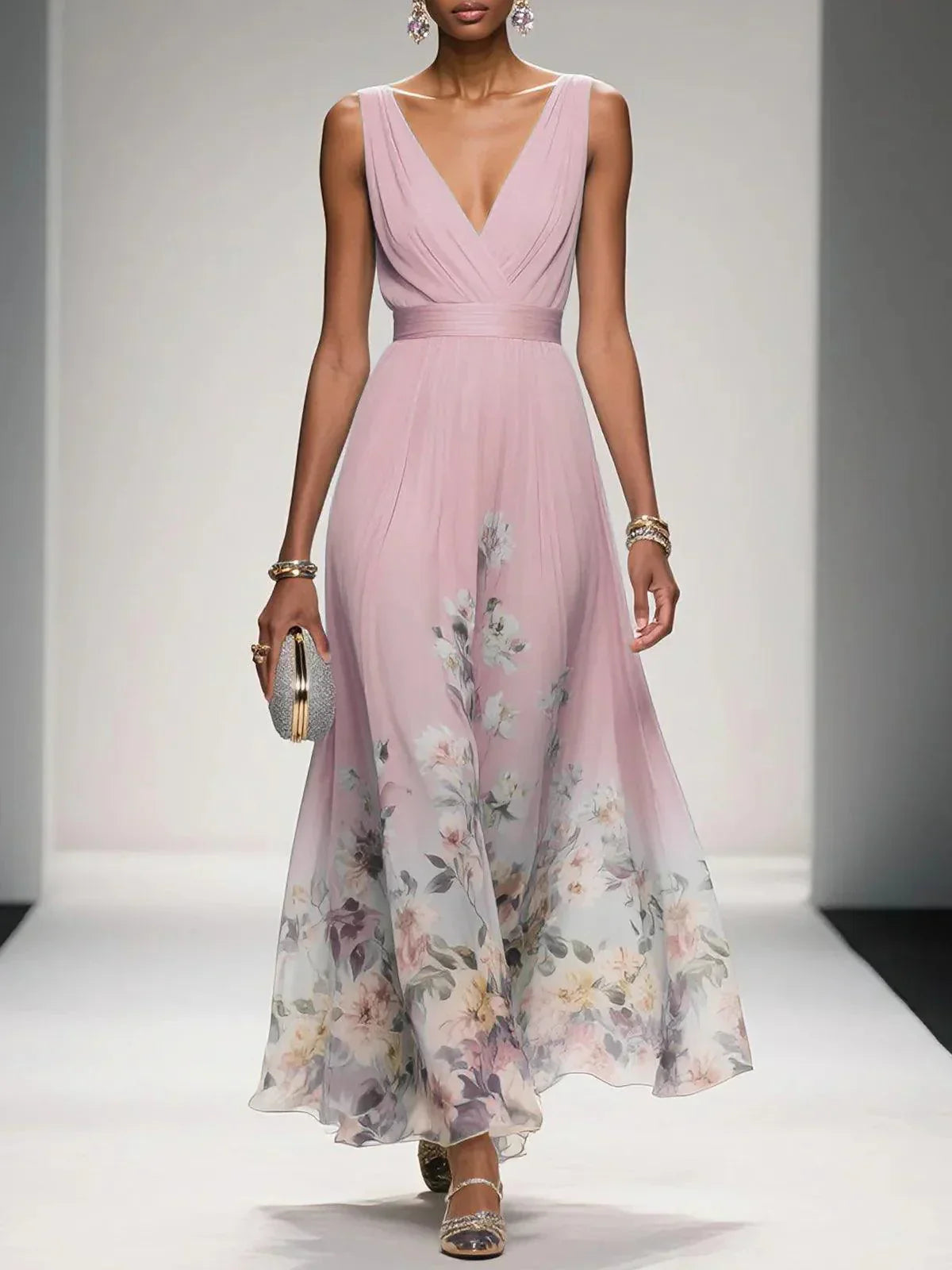 Women's Maxi Dress – Chiffon Pleated A-Line Evening | Amelia 7
