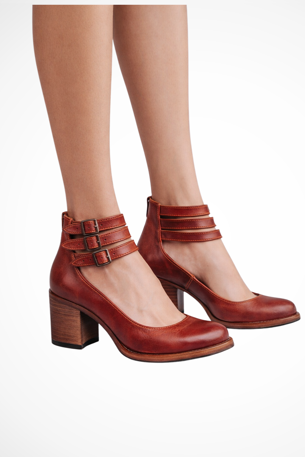 Women's Block Heel Pumps – Burnished Leather Structured Vintage | Amelia 4