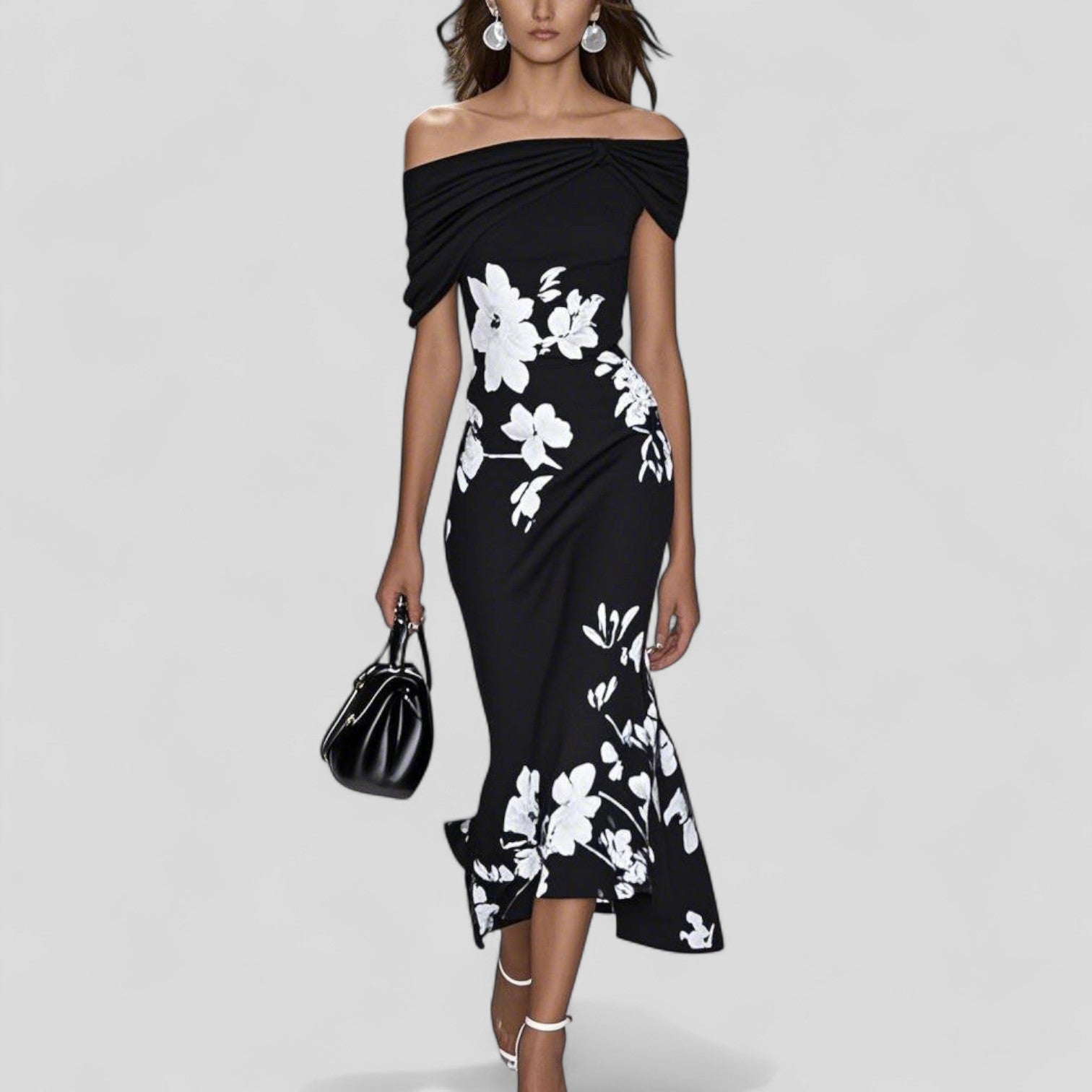 Women's Midi Dress – Stretch-Crepe Off-The-Shoulder Formal | Florence 3