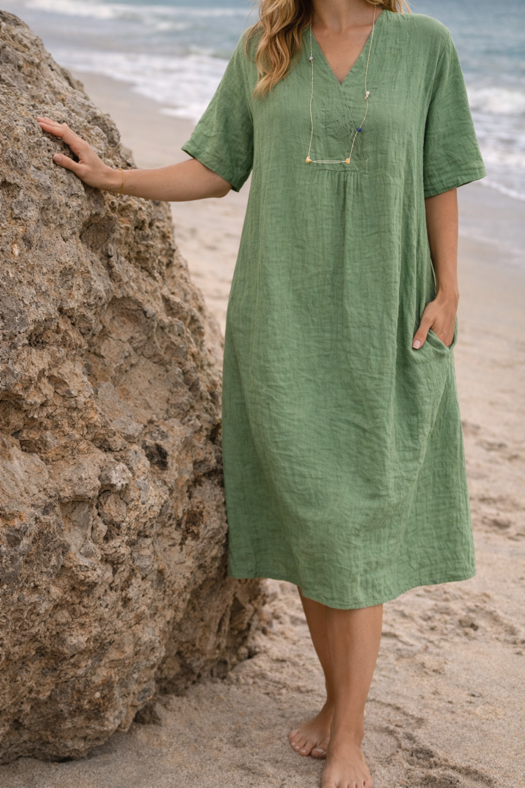 Women's Kaftan Dress – Textured Linen A-Line Relaxed Fit Summer | Amelia 2