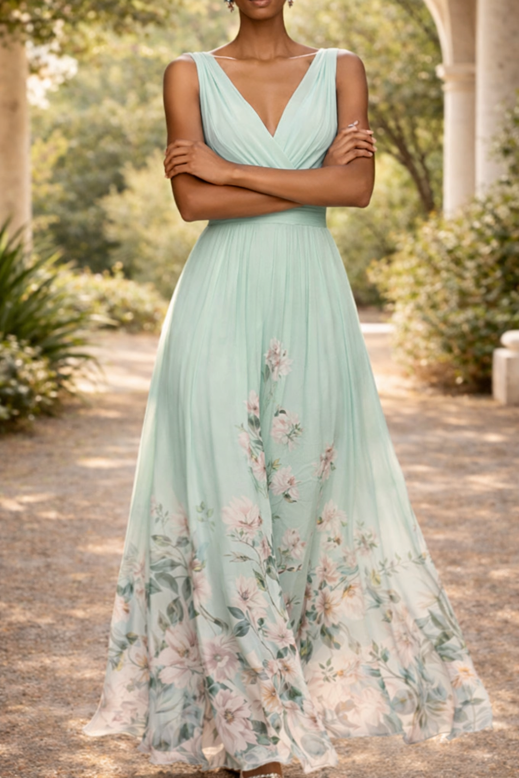 Isabella | Sleeveless V-Neck Maxi Wedding Guest Dress Chiffon