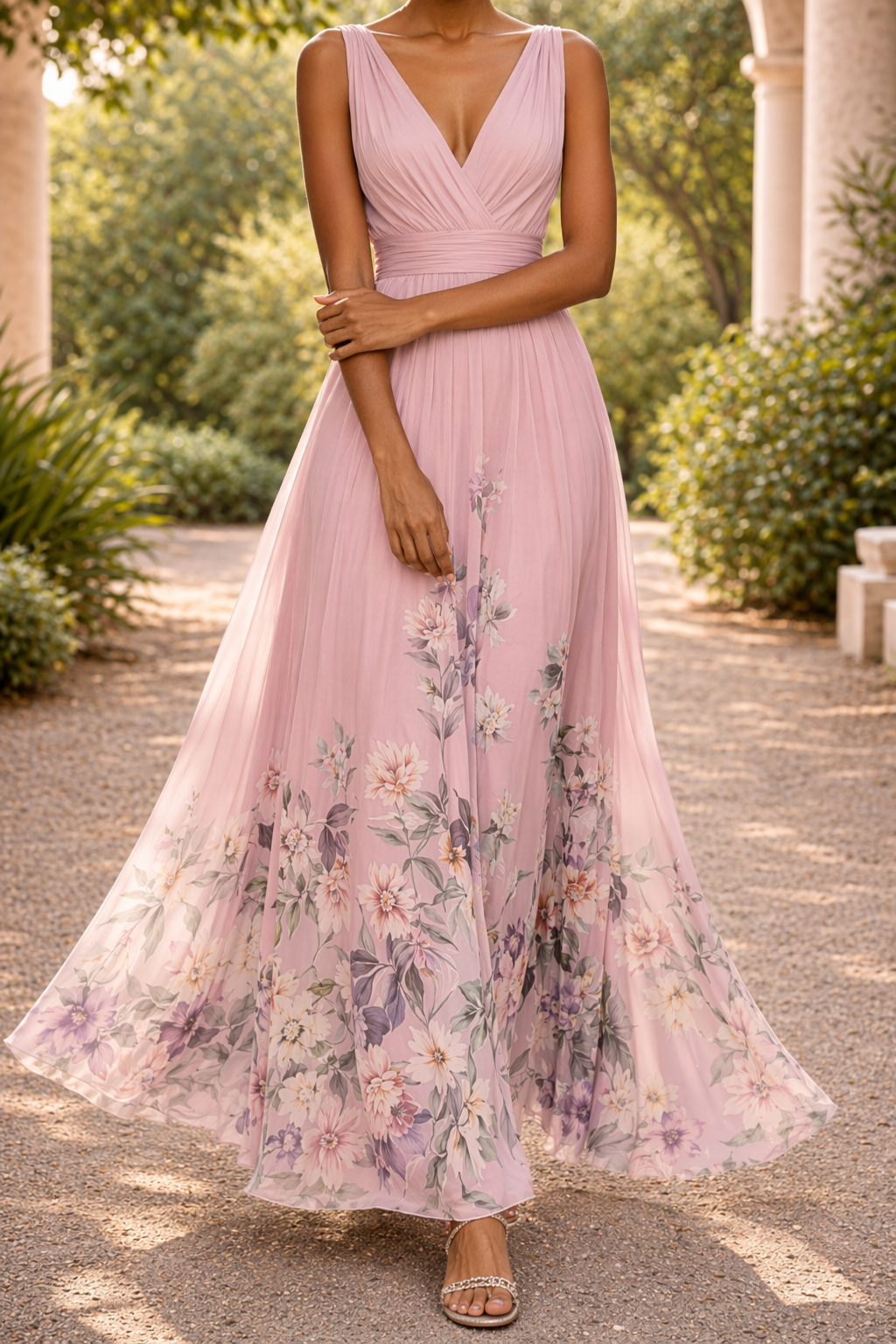 Isabella | Sleeveless V-Neck Maxi Wedding Guest Dress Chiffon