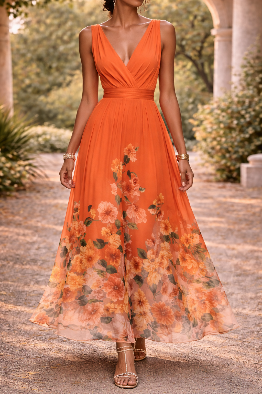 Isabella | Sleeveless V-Neck Maxi Wedding Guest Dress Chiffon