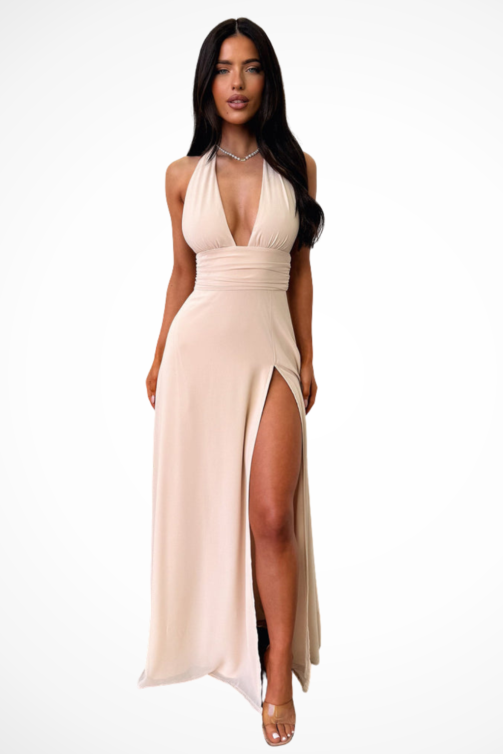Women's Maxi Dress – Crepe Plunging Halter Neck Evening | Olivia 5