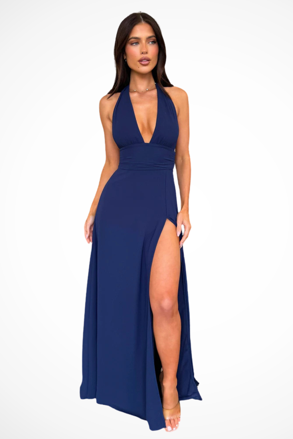 Women's Maxi Dress – Crepe Plunging Halter Neck Evening | Olivia 6