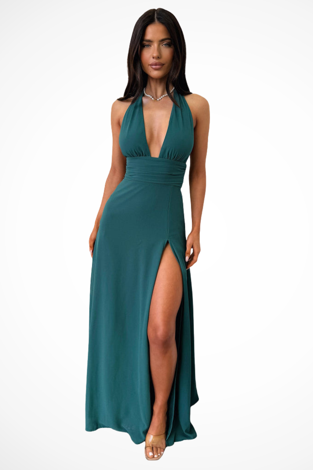Women's Maxi Dress – Crepe Plunging Halter Neck Evening | Olivia 8