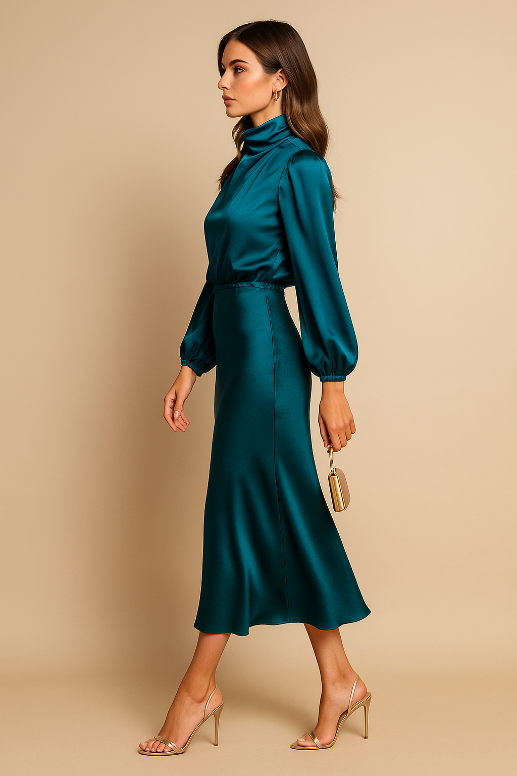 Lily | High Waist Tailored Formal Casual Cotton Blend Midi Dress