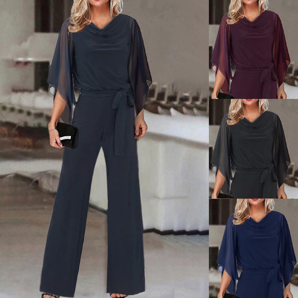 Isla | Wide Neckline Elegant Draped Sleeve Loose Fit Jumpsuit