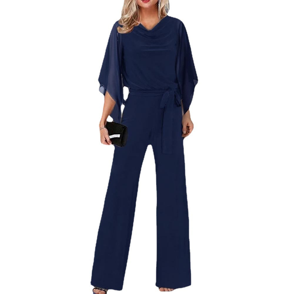 Isla | Wide Neckline Elegant Draped Sleeve Loose Fit Jumpsuit