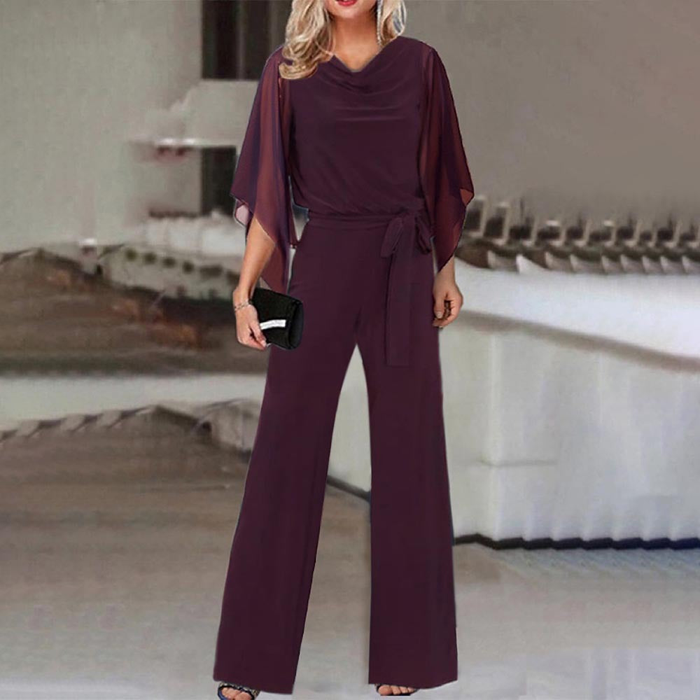 Isla | Wide Neckline Elegant Draped Sleeve Loose Fit Jumpsuit
