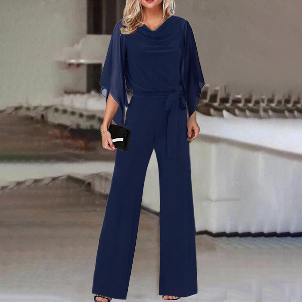 Isla | Wide Neckline Elegant Draped Sleeve Loose Fit Jumpsuit
