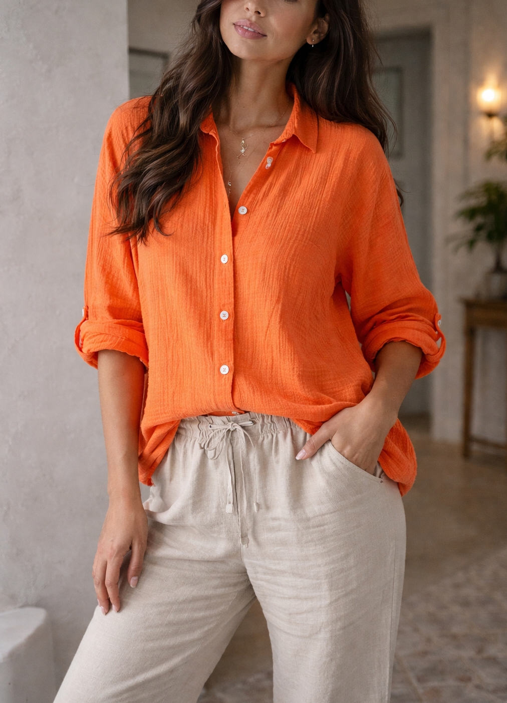 Women's Shirt – Double-Gauze Cotton Relaxed Fit Summer | Amelia 1