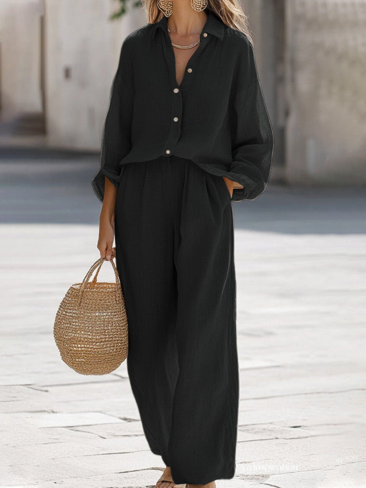 Lara | Relaxed Fit Casual Lightweight Blouse and Trousers Set