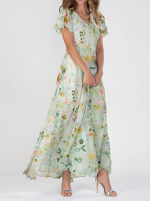 Lily | V Neck Casual Summer Relaxed Fit Floral Maxi Dress