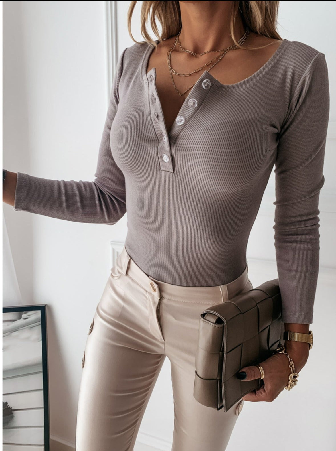 Sophie | Ribbed Henley Casual Tailored Fit Top
