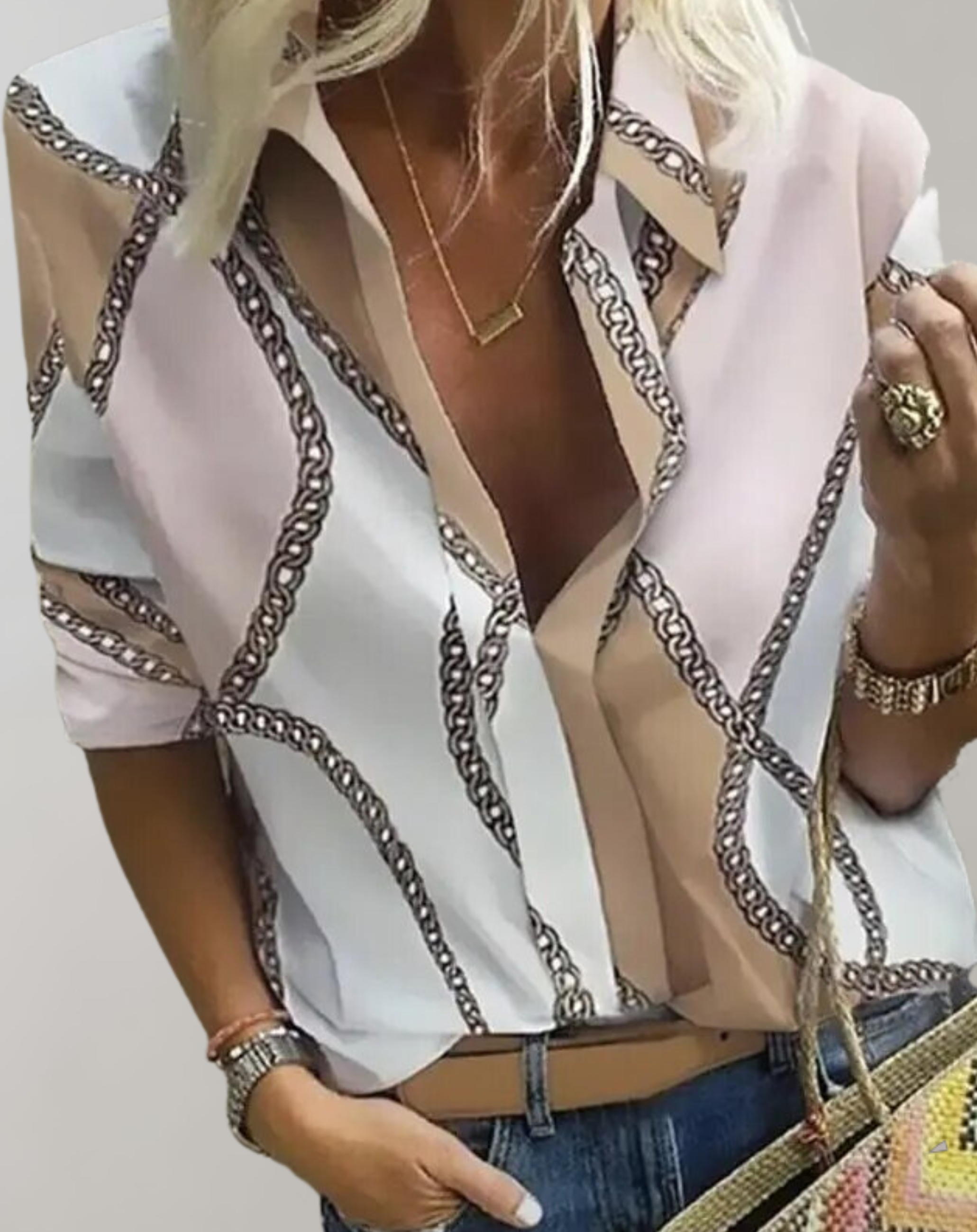 Isabella | Chain Pattern Tailored Fit Long Sleeve Blouse